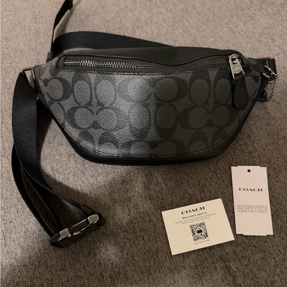 Coach Signature Black and Gray Men's Belt Bag